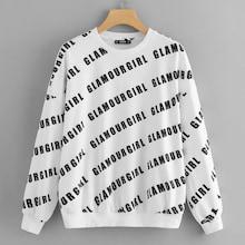 Romwe Allover Letter Print Pullover