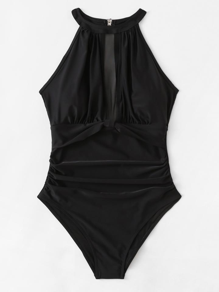 Romwe High Neck Cut Out Swimsuit