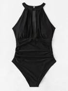 Romwe High Neck Cut Out Swimsuit
