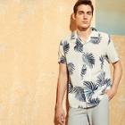 Romwe Guys Tropical Print Revere Collar Placket Shirt