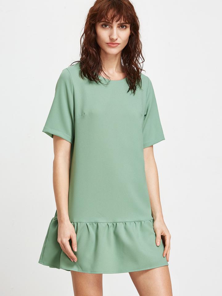 Romwe Green Zipper Back Drop Waist Dress