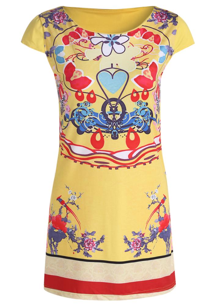 Romwe Short Sleeve Flower Print Dress