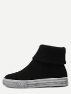 Romwe Black Nubuck Leather Rubber Sole Ankle Knit Boots