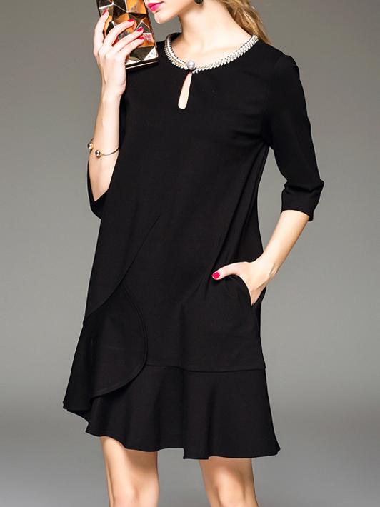 Romwe Black Hollow Ruffle Shift Dress