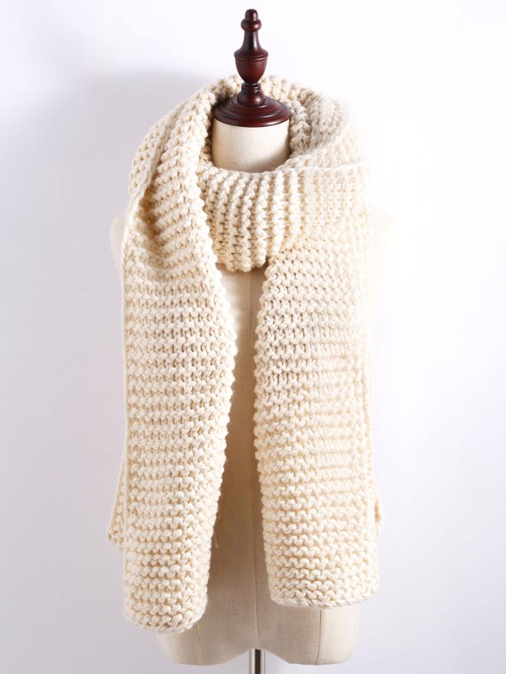 Romwe Apricot Chunky Knit Textured Long Scarf