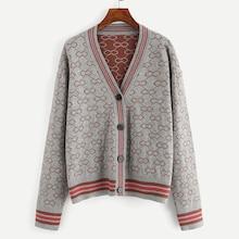 Romwe Striped Trim Geo Cardigan