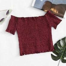 Romwe Frill Trim Shirred Bardot Top