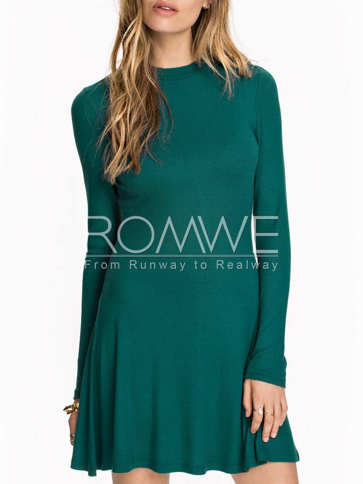 Romwe Green Round Neck Casual Dress