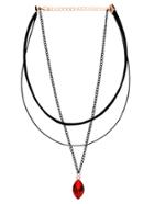 Romwe Three-layer Red Bead Pendant Choker Necklace