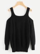 Romwe Cold Shoulder Textured Knit Sweater
