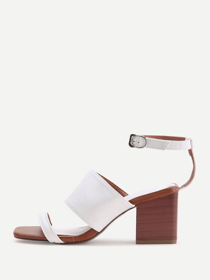 Romwe White Ankle Strap Block Heeled Sandals