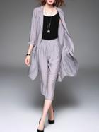 Romwe Grey Coat And Tank Top With Pockets Pants