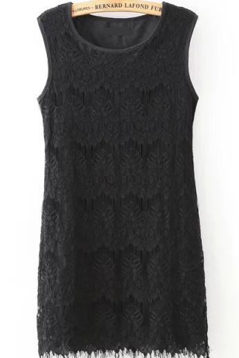 Romwe With Tassel Sleeveless Lace Dress