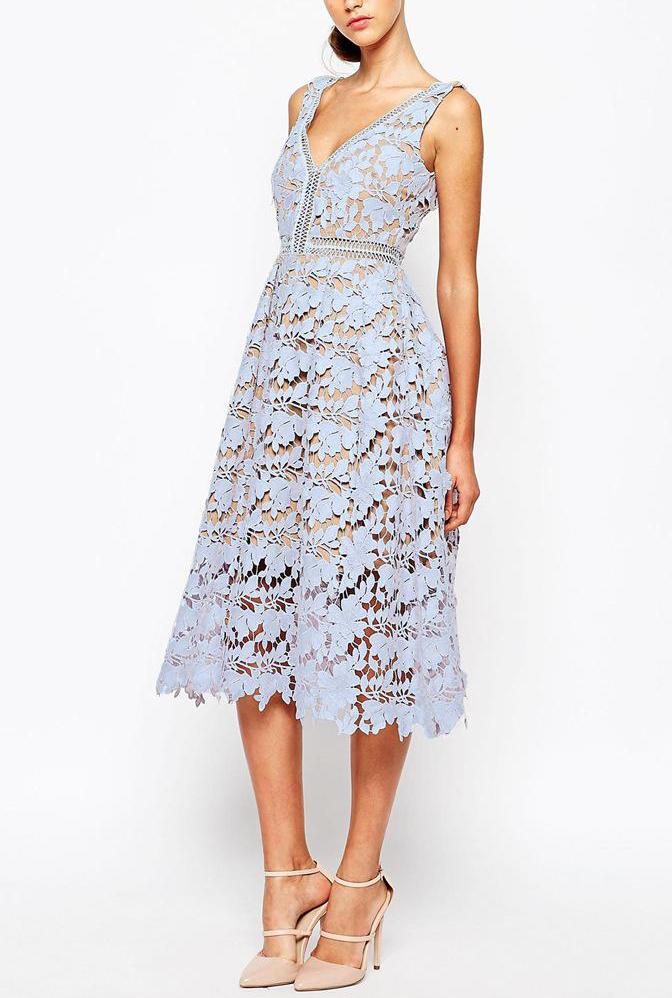 Romwe Deep V Neck Hollow Dress