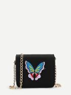 Romwe Butterfly Embroidery Flap Chain Bag