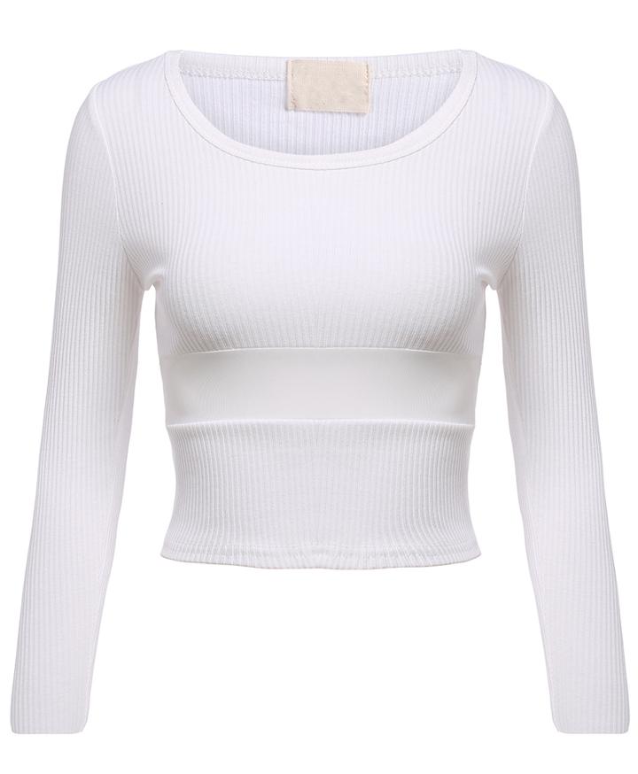 Romwe Contrast Mesh Yoke White T-shirt