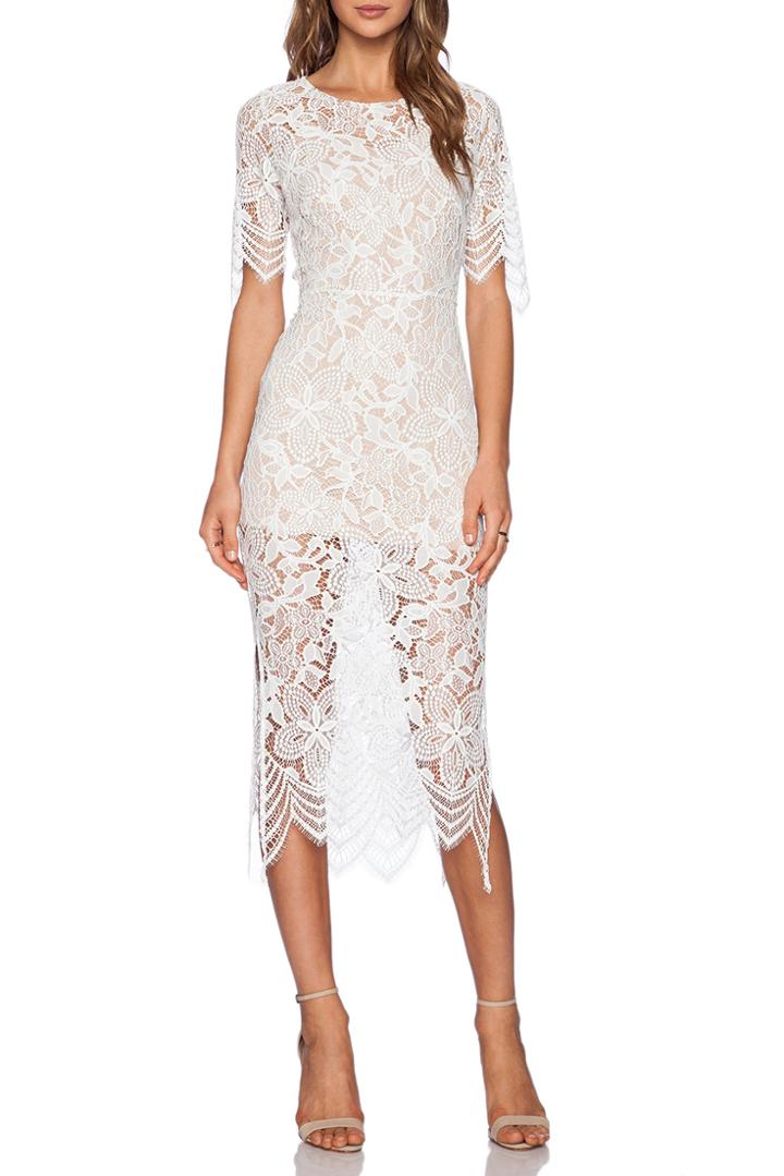 Romwe Cut Out Irregular Lace Hem White Dress