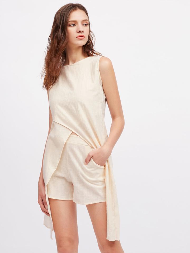Romwe Split Back Multiway Top With Shorts