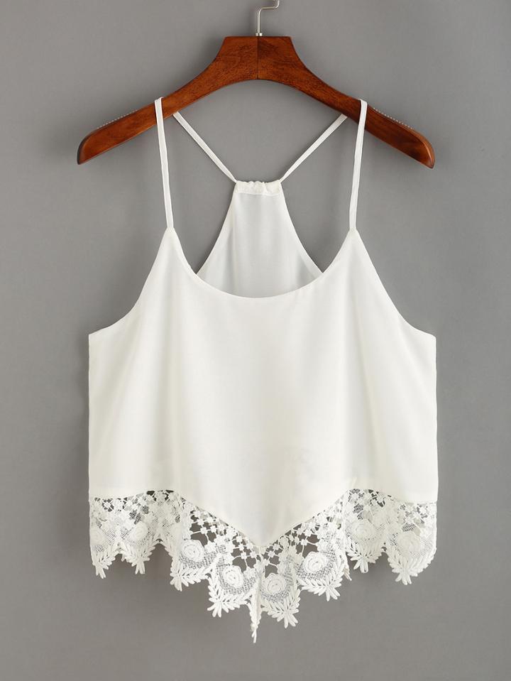 Romwe Lace Trimmed Racerback Chiffon Cami Top