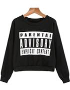 Romwe Letters Print Crop Sweatshirt