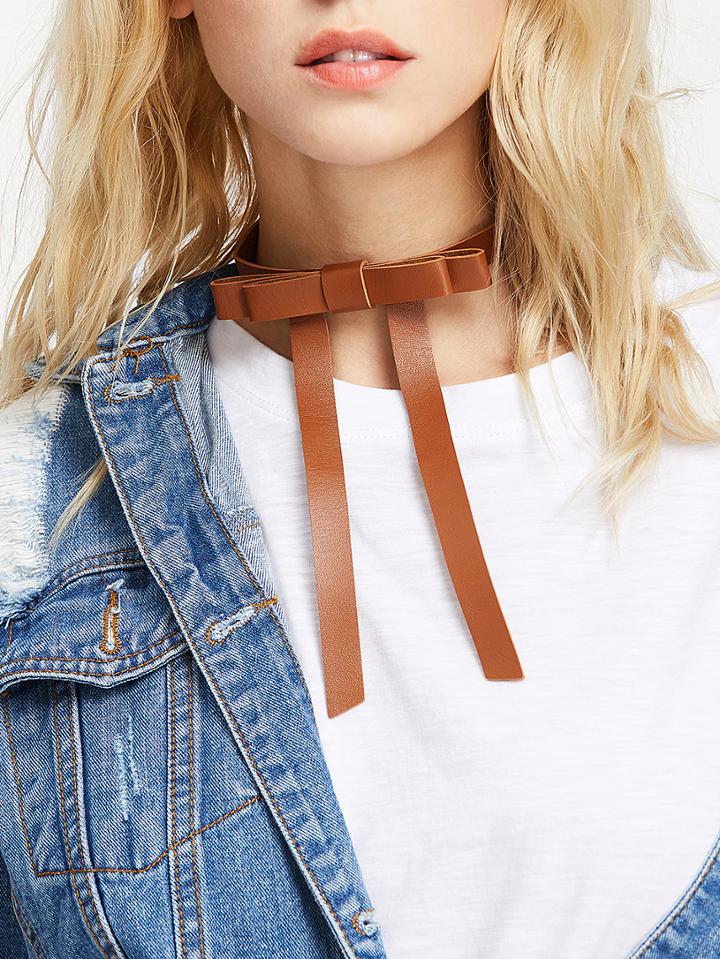 Romwe Bow Tie Front Pu Choker Necklace