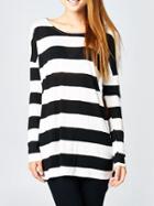 Romwe Striped Dropped Shoulder Seam Elbow Patch T-shirt