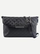 Romwe Faux Leather Quilted Flap Bag - Black