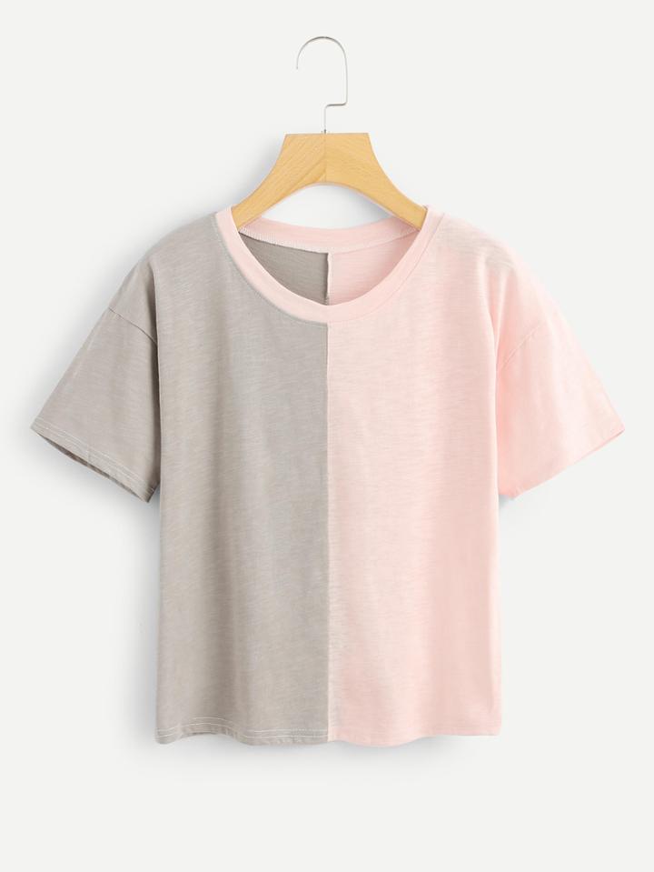 Romwe Drop Shoulder Color Block Tee