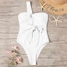 Romwe One Shoulder Ruched One Piece Swimsuit