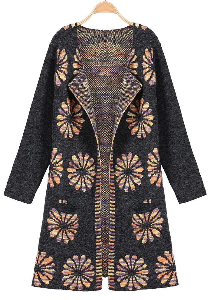 Romwe Yellow Floral Print Knit Cardigan