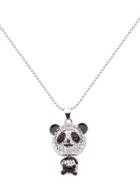 Romwe Silver Plated Rhinestone Panda Pendant Necklace