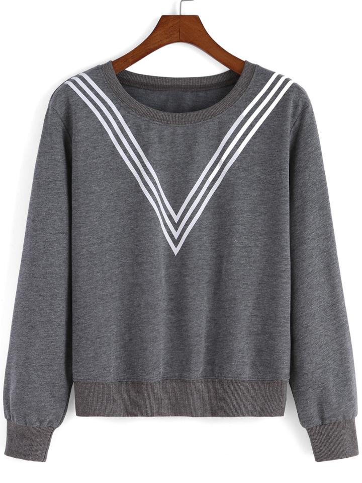 Romwe Chevron Print Loose Sweatshirt