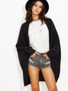 Romwe Black Shawl Collar Open Front Cocoon Cardigan
