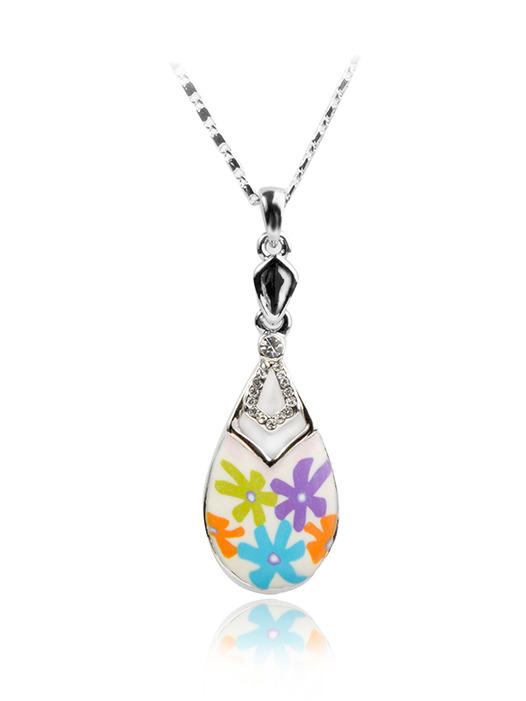 Romwe Silver Sunflower Crystals Drop Necklace