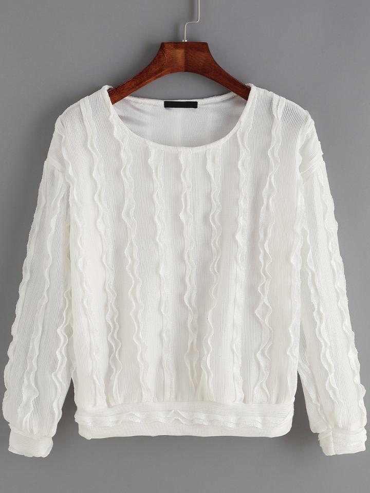 Romwe Long Sleeve White Blouse With Flounce