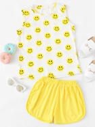 Romwe Smile Face Print Top With Shorts