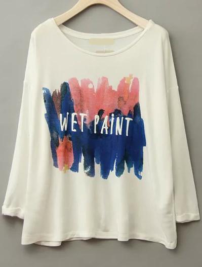 Romwe Watercolors Letter Print T-shirt