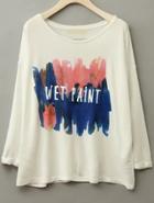 Romwe Watercolors Letter Print T-shirt