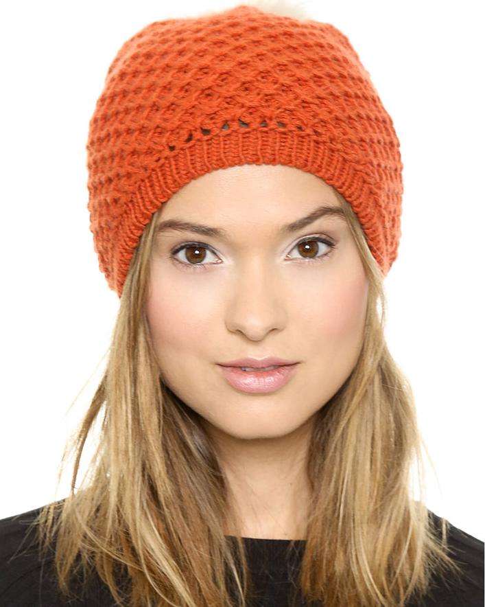 Romwe Plush Ball Knit Orange Hat