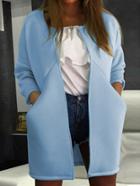 Romwe Blue Casual Long Sleeve Pockets Coat