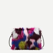 Romwe Faux Fur Design Zipper Clutch Bag