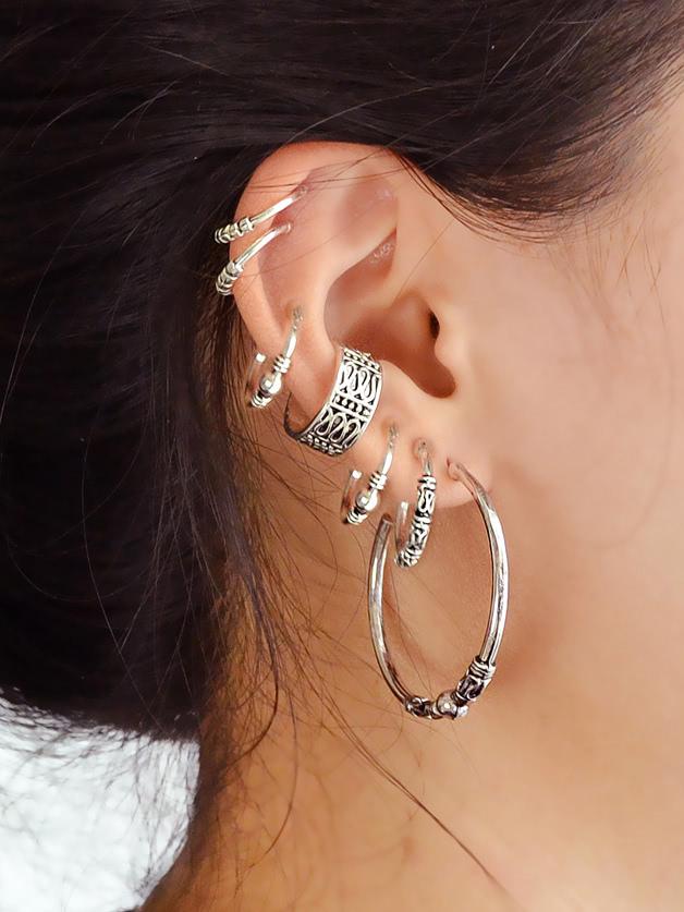 Romwe 7pcs/set Bohemian Style Antique Silver Color Circle Hoop Earrings