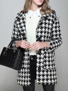 Romwe Single Breasted Houndstooth Pockets Coat