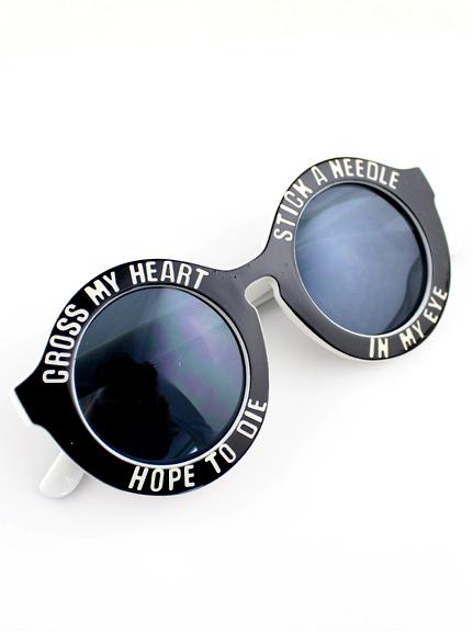 Romwe Black Letters Print Round Sunglasses