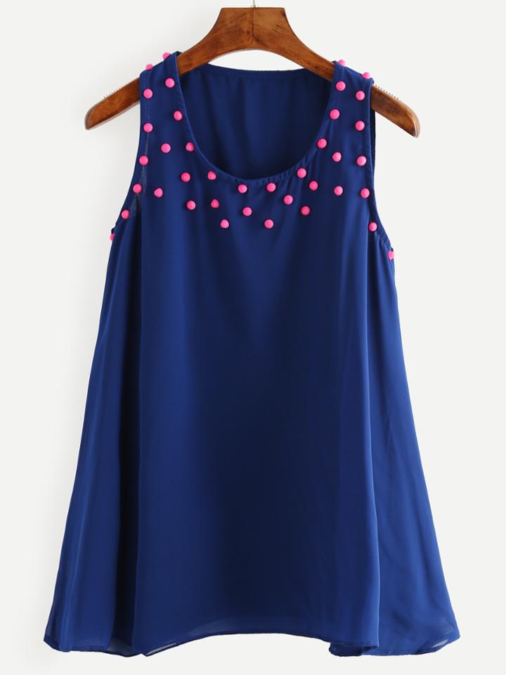 Romwe Blue Studded Swing Chiffon Top