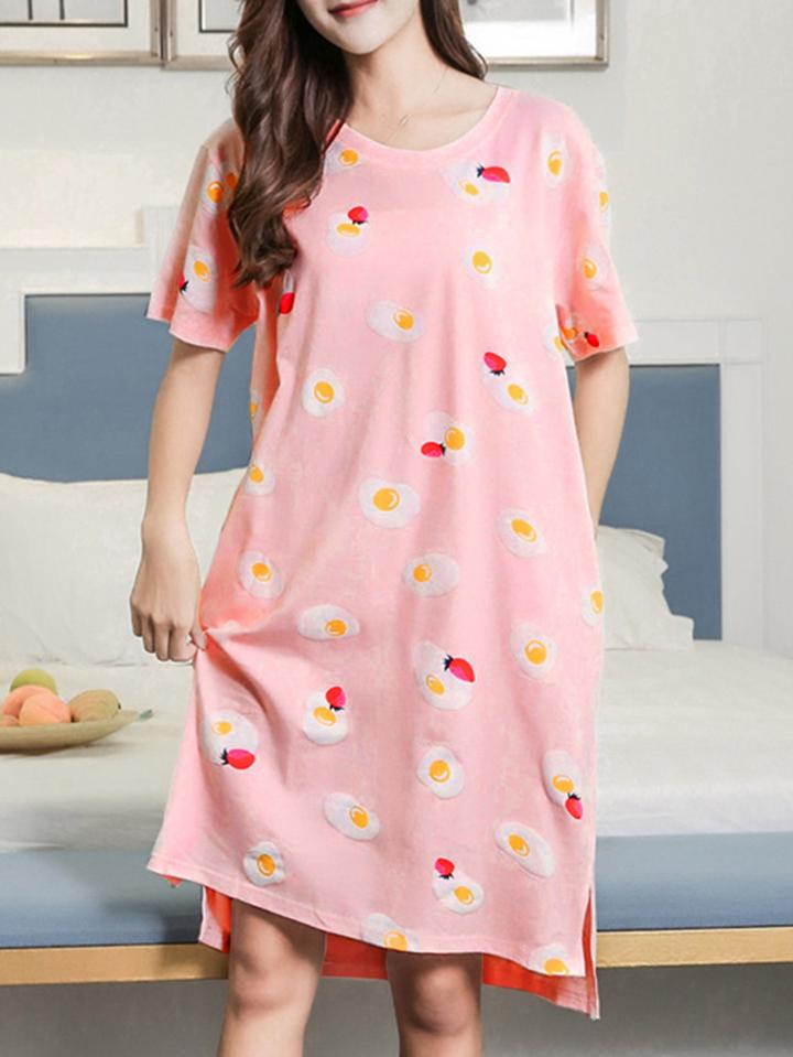 Romwe Egg Print Split Side Night Dress