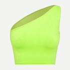 Romwe Asymmetrical Neck Neon Lime Top