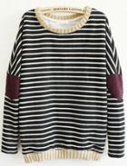 Romwe Striped Elbow Loose Black Sweatshirt