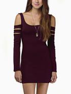 Romwe Scoop Neck Cut Out Bodycon Burgundy Dress