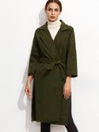 Romwe Army Green Drop Shoulder Slit Side Wrap Coat